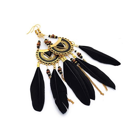 Jewelry - Black Boho Feather Earrings